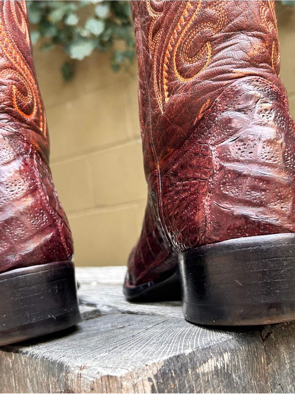 Montana’s Bronze Exotic Authentic Croc Tail Cowboy Boots Size 7.5 D Snip Toe - Picture 4 of 14